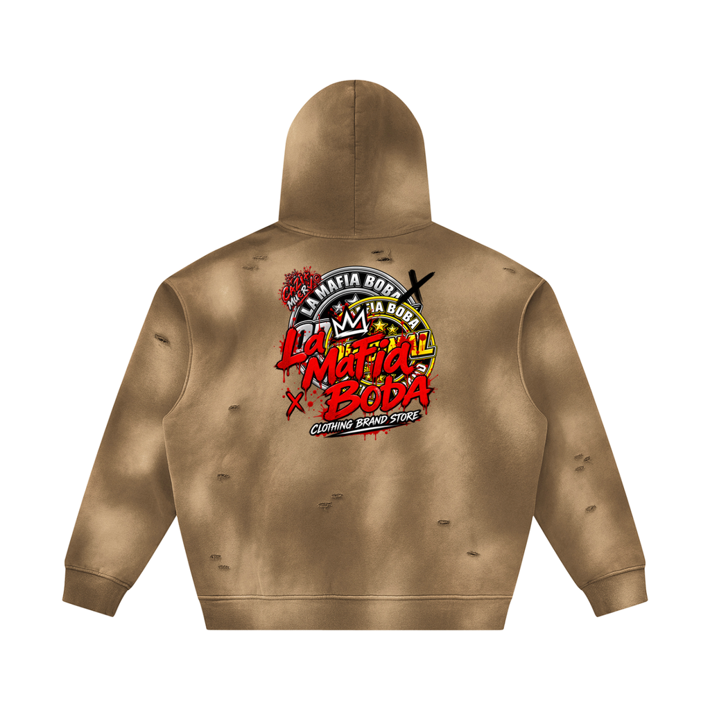 Unisex Sunfade Frayed Fleece Hoodie