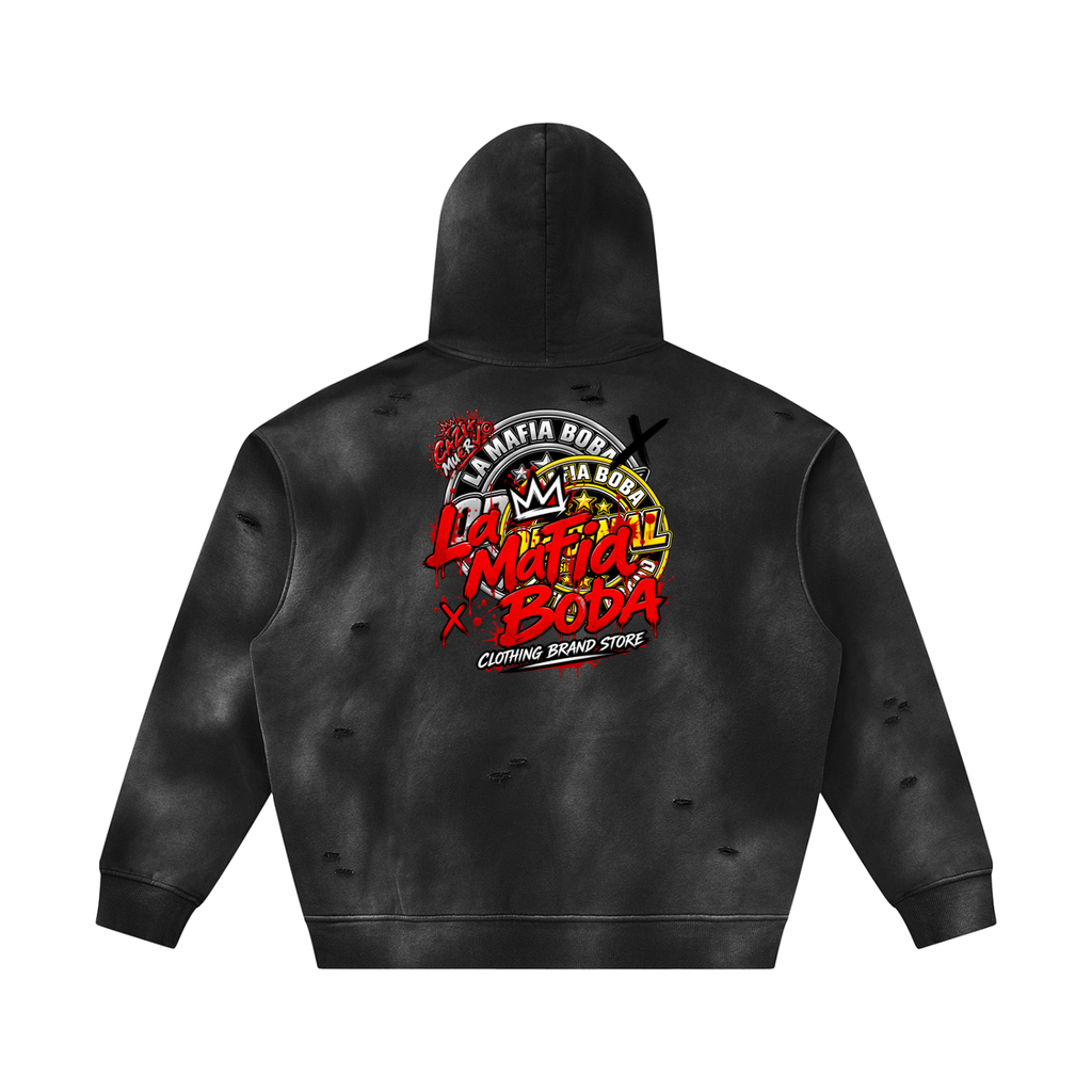 Unisex Sunfade Frayed Fleece Hoodie