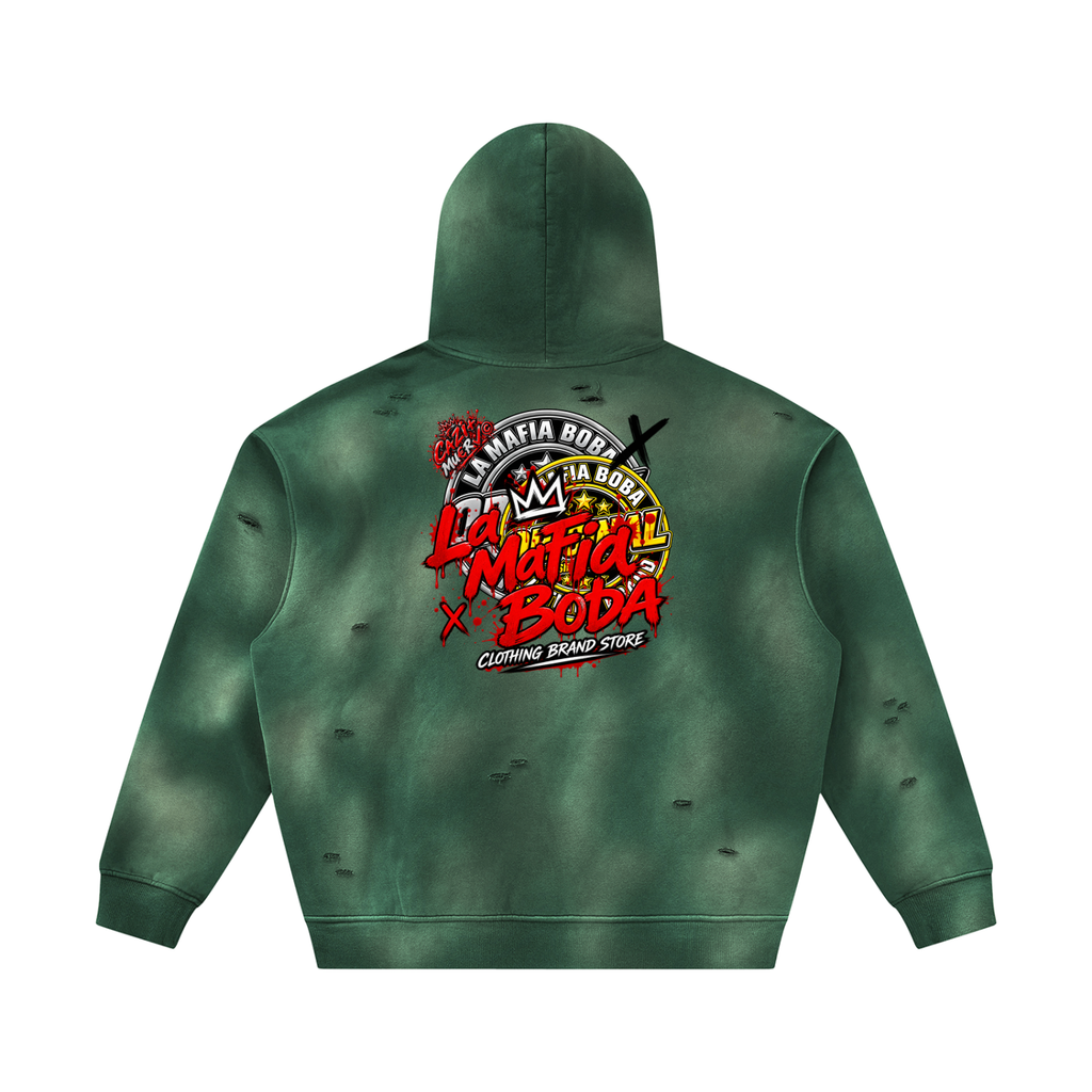 Unisex Sunfade Frayed Fleece Hoodie