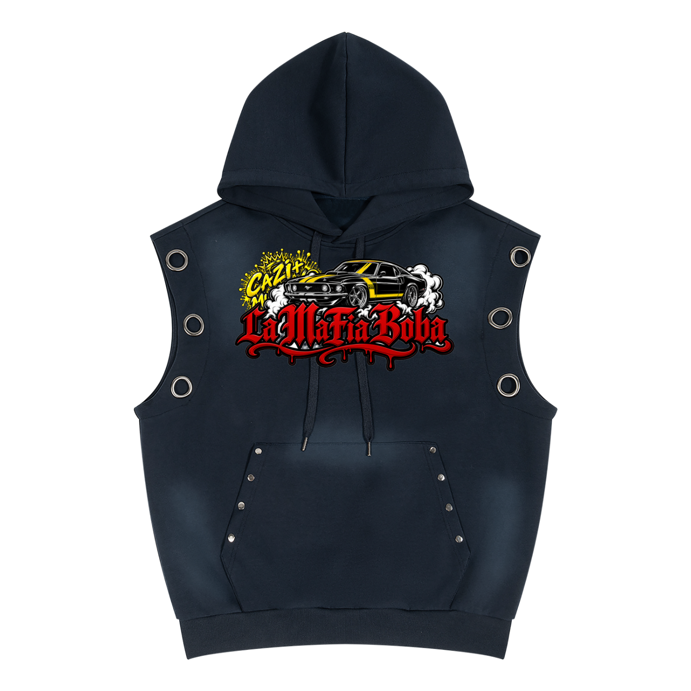 Unisex Vintage Wash Sun Fade Sleeveless Hoodie