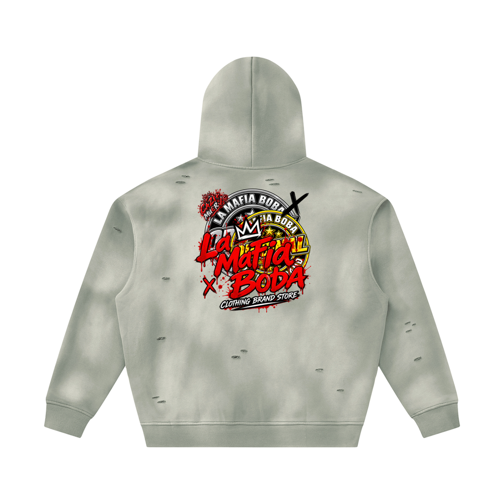 Unisex Sunfade Frayed Fleece Hoodie