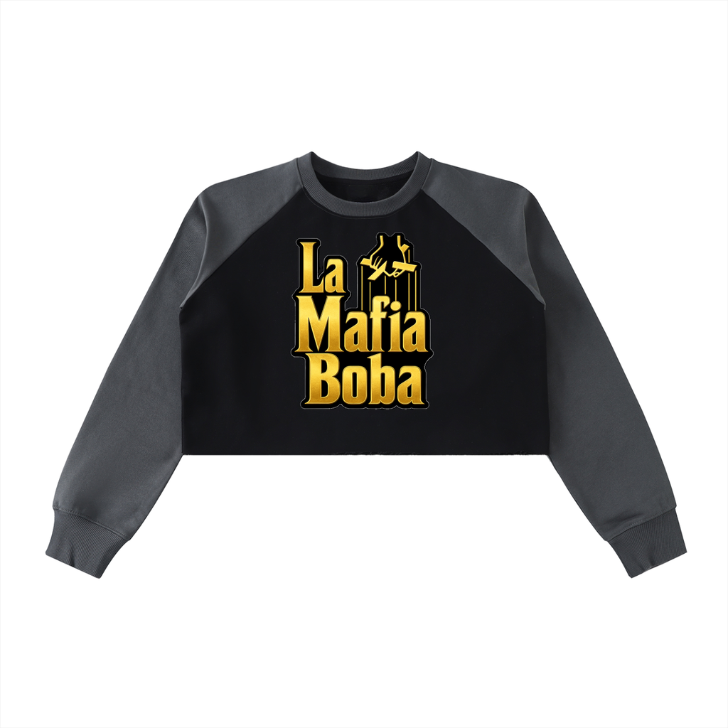 Raw-Hem Color-Block Raglan Crop Sweatshirt