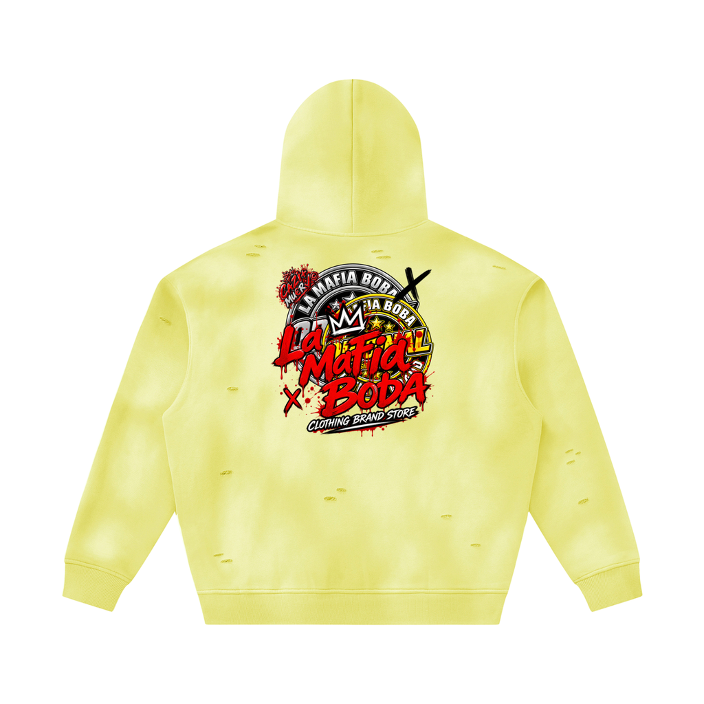 Unisex Sunfade Frayed Fleece Hoodie