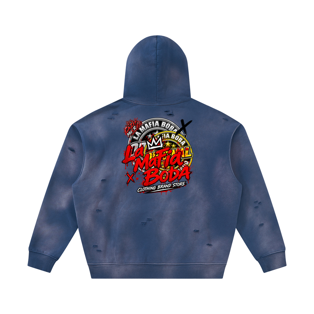 Unisex Sunfade Frayed Fleece Hoodie