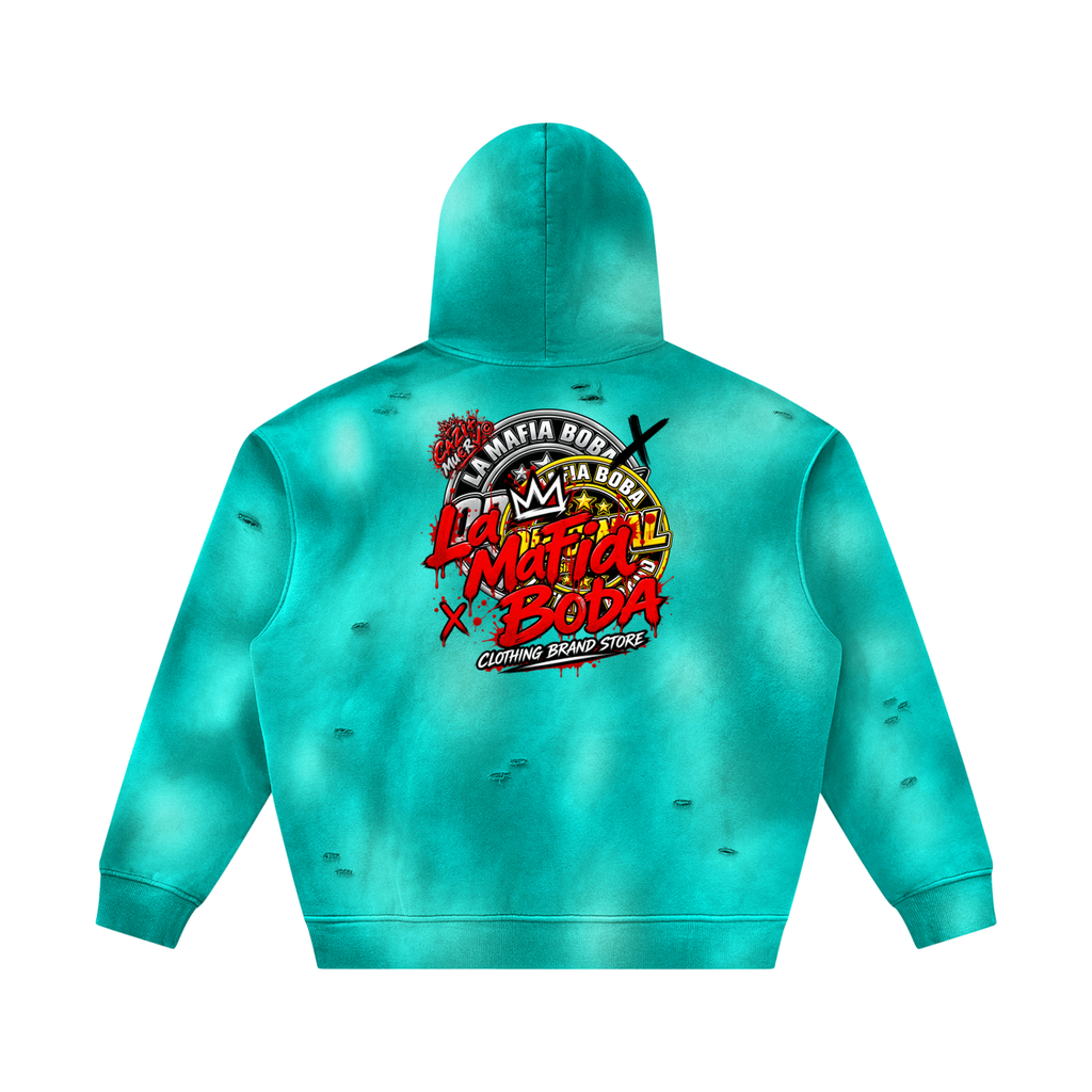 Unisex Sunfade Frayed Fleece Hoodie