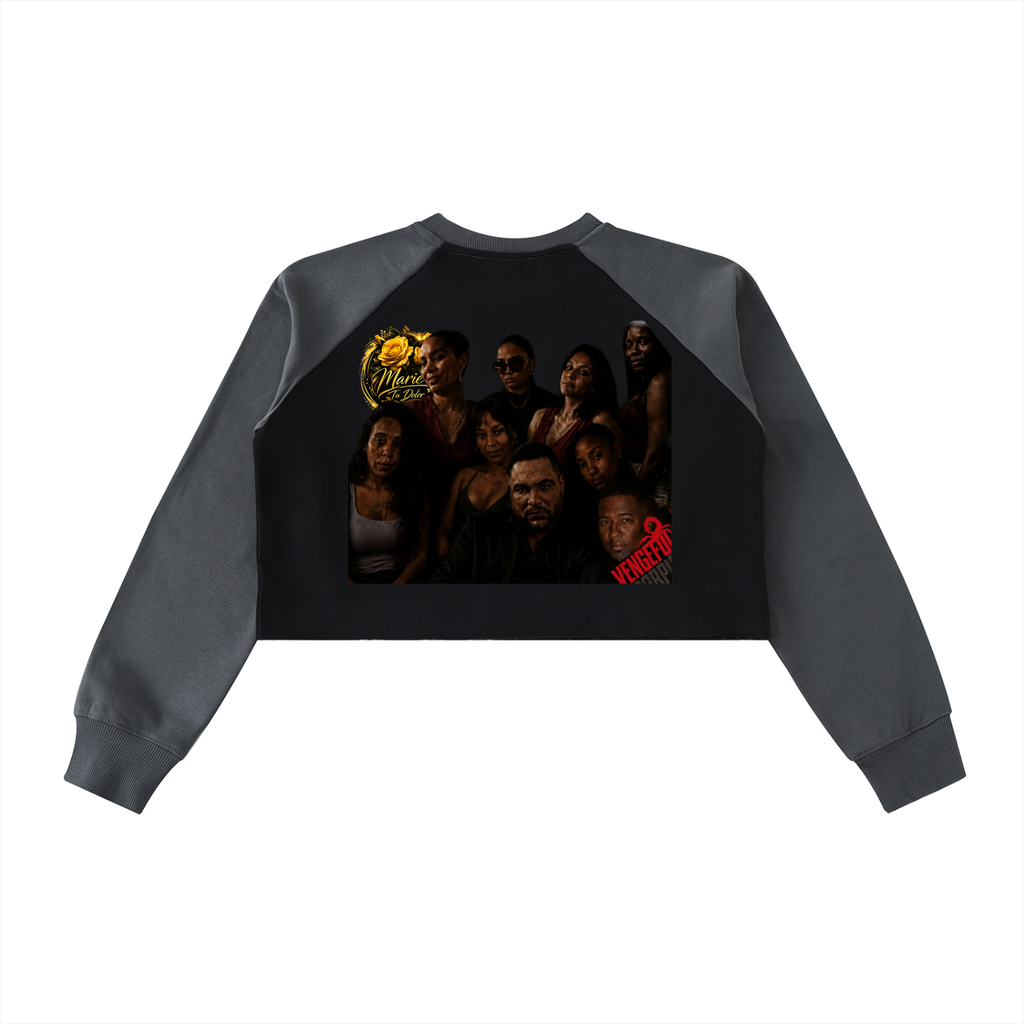 Raw-Hem Color-Block Raglan Crop Sweatshirt